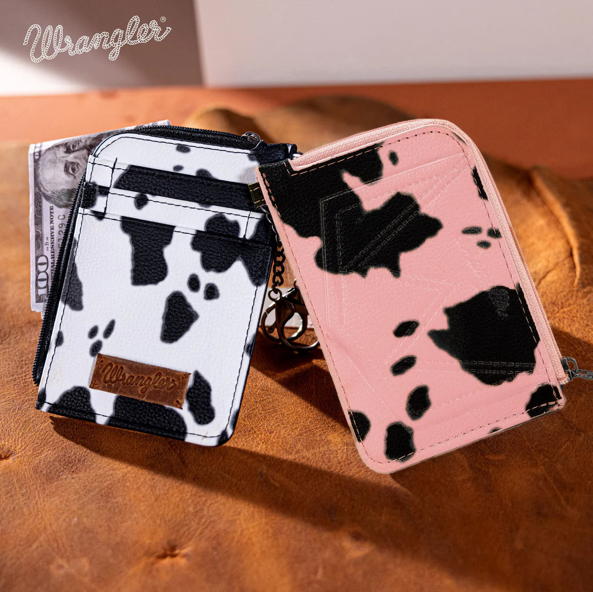 Wrangler Cow Print Mini Zip Card Case
