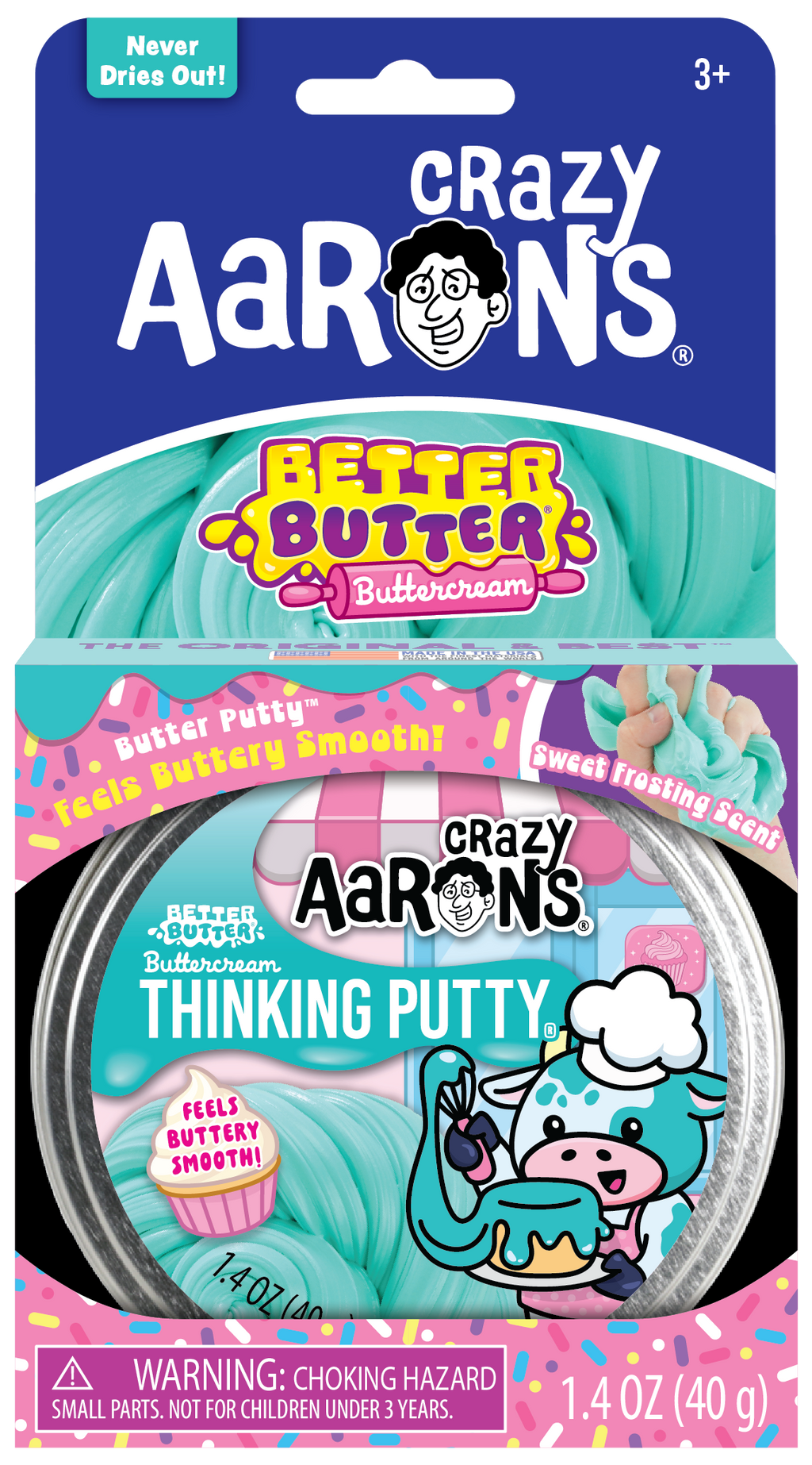 Better Butter Buttercream Thinking Putty –  Sweet Frosting Scent Full Size 4" Tin, 2.1 oz sensory fidget putty by Continuum Games"