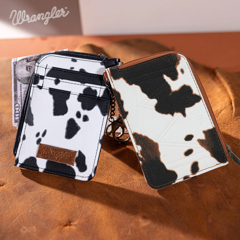 Wrangler Cow Print Mini Zip Card Case