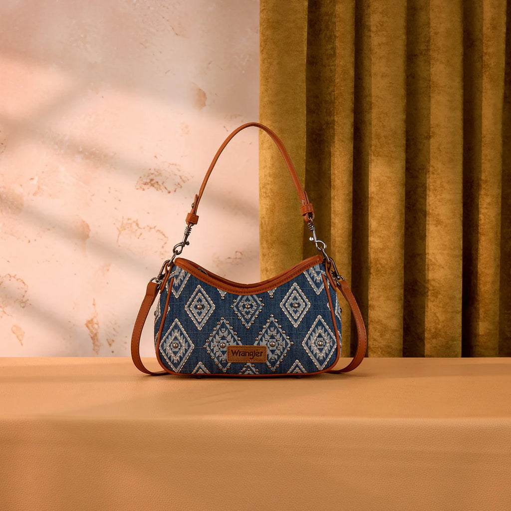 Wrangler Aztec Studded Denim Shoulder Bag with Mini Pouch-Jean