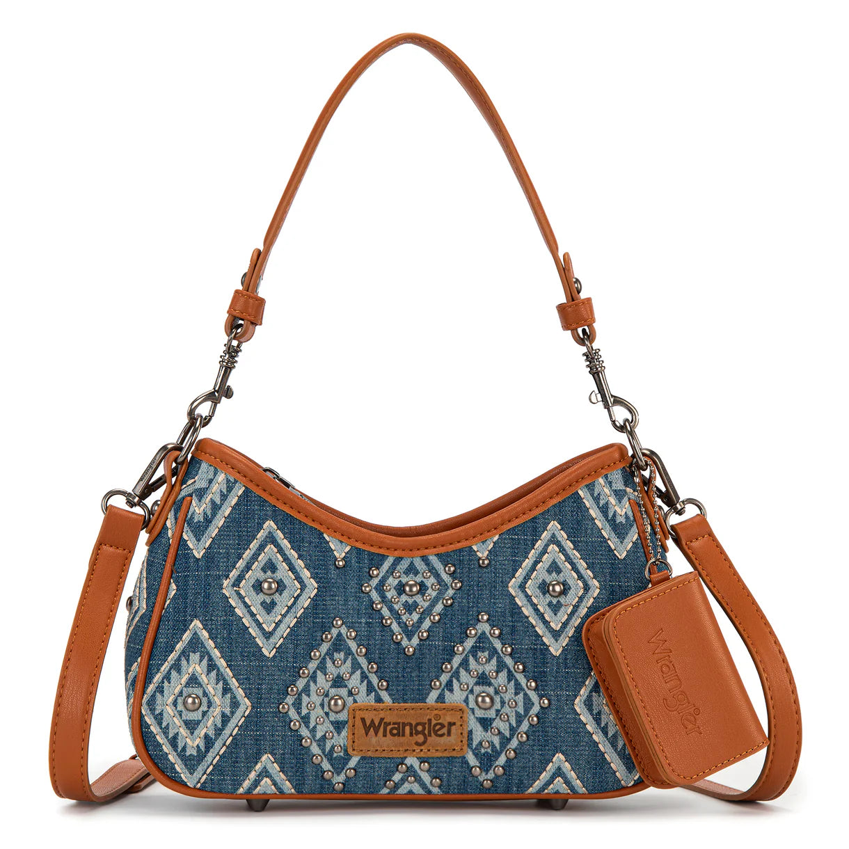 Wrangler Aztec Studded Denim Shoulder Bag with Mini Pouch-Jean