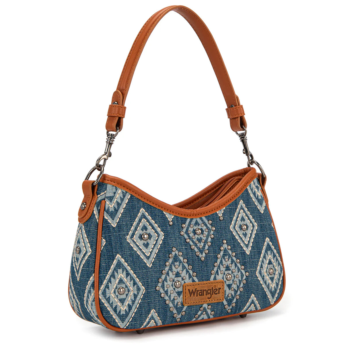 Wrangler Aztec Studded Denim Shoulder Bag with Mini Pouch-Jean