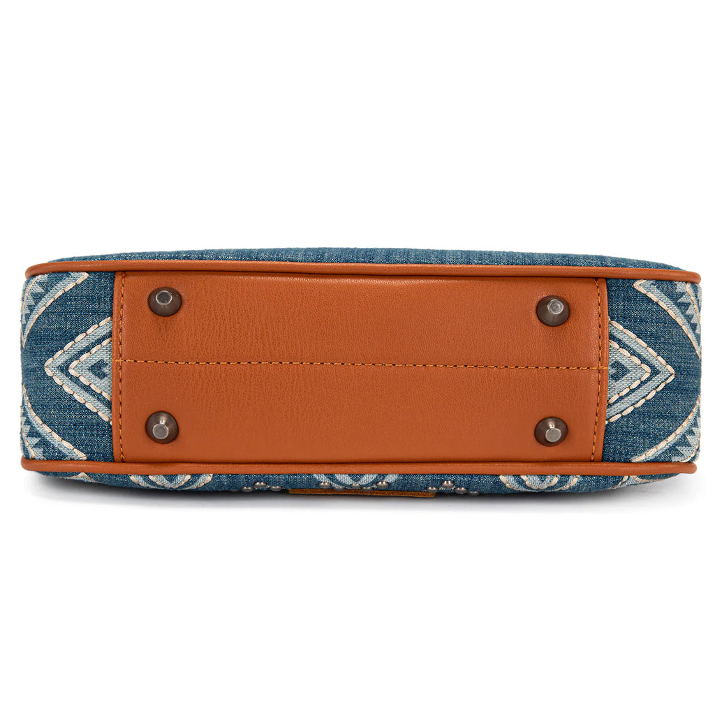 Wrangler Aztec Studded Denim Shoulder Bag with Mini Pouch-Jean