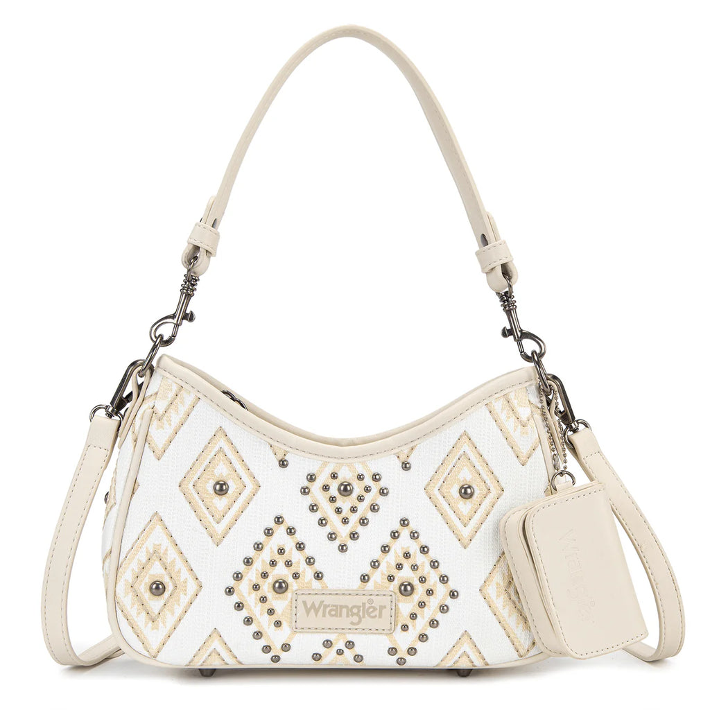 Wrangler Aztec Studded Denim Shoulder Bag with Mini Pouch-Beige