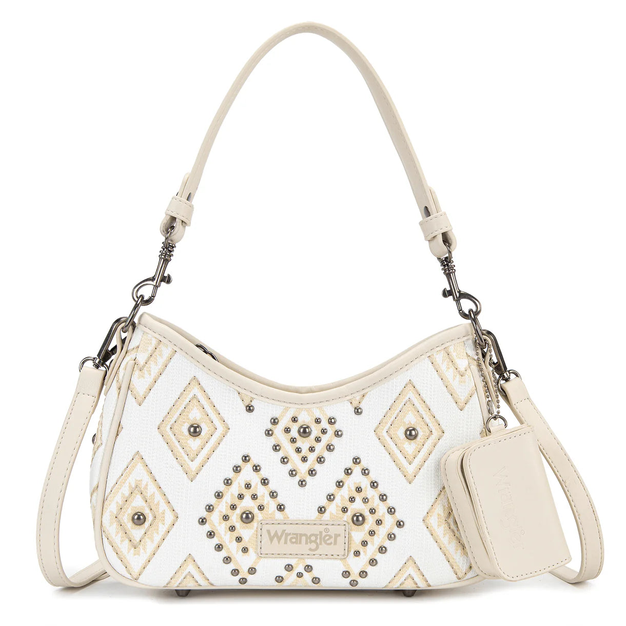 Wrangler Aztec Studded Denim Shoulder Bag with Mini Pouch-Beige