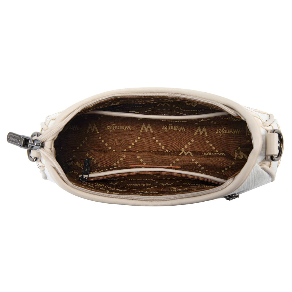 Wrangler Aztec Studded Denim Shoulder Bag with Mini Pouch-Beige