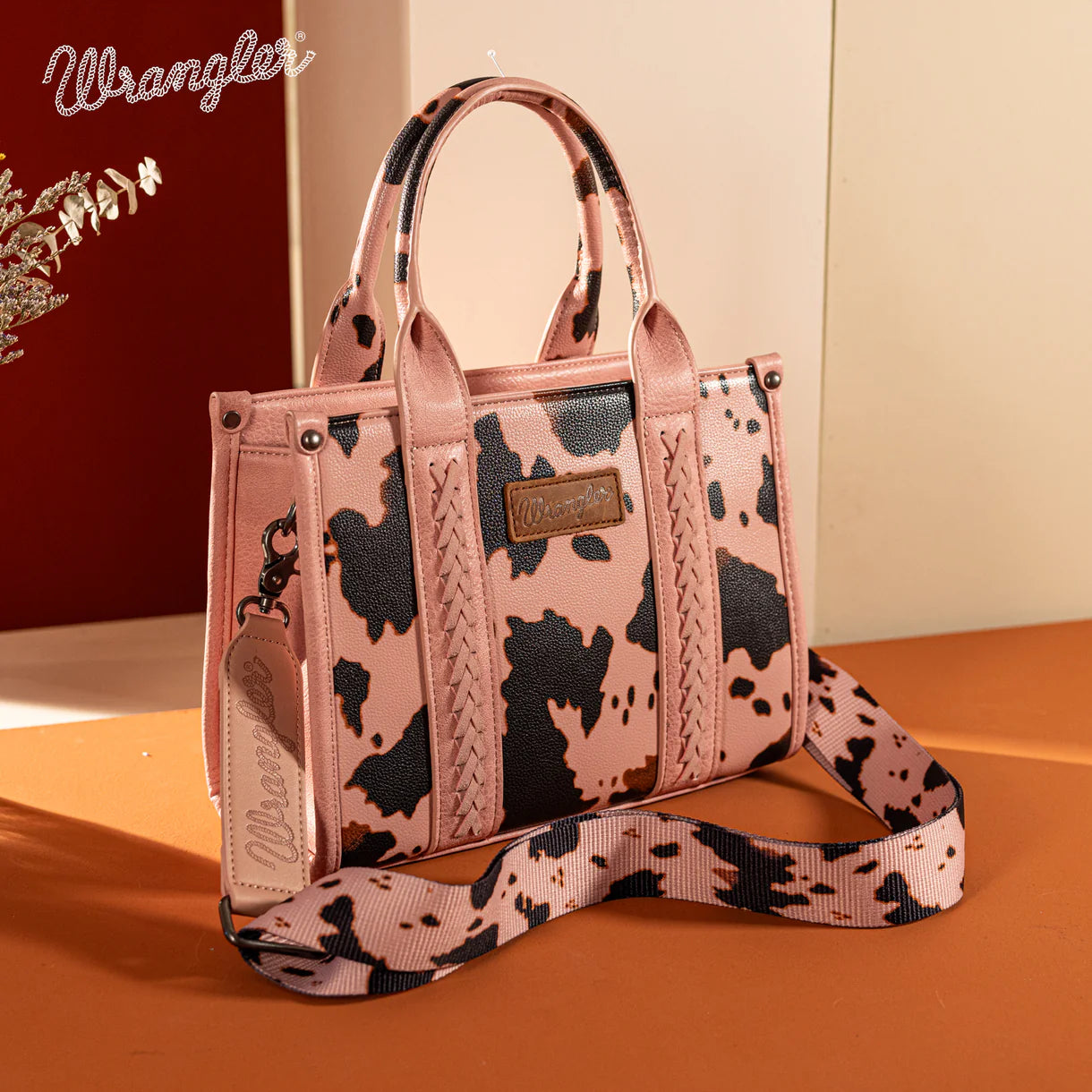 Wrangler Cow Print Concealed Carry Tote/Crossbody-Pink