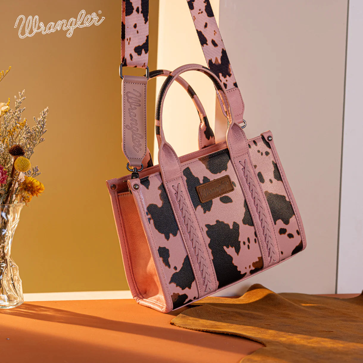 Wrangler Cow Print Concealed Carry Tote/Crossbody-Pink