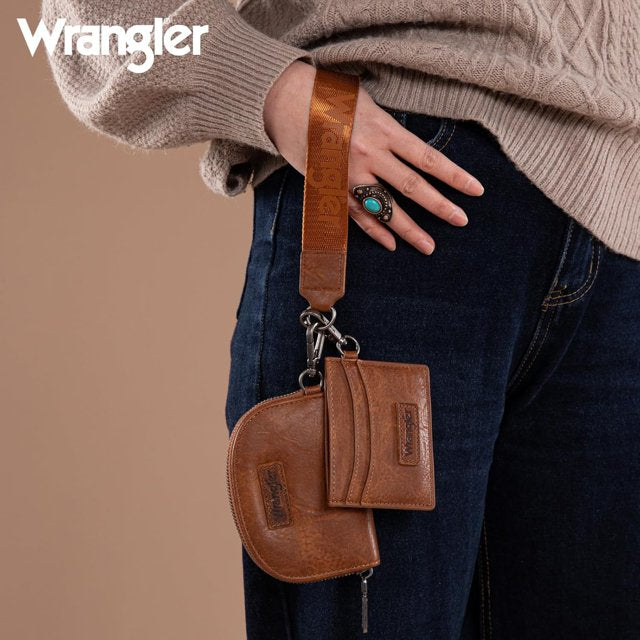 Wrangler Dual Pouch Wristlet Credit Card Holder Wallet-Brown