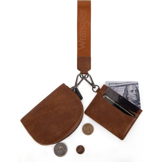 Wrangler Dual Pouch Wristlet Credit Card Holder Wallet-Brown