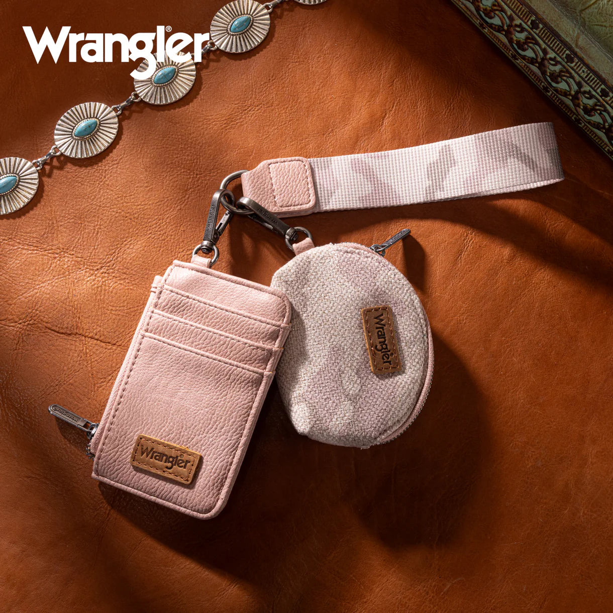 Wrangler Camo Print Dual Pouch Wristlet (Brown or Pink)