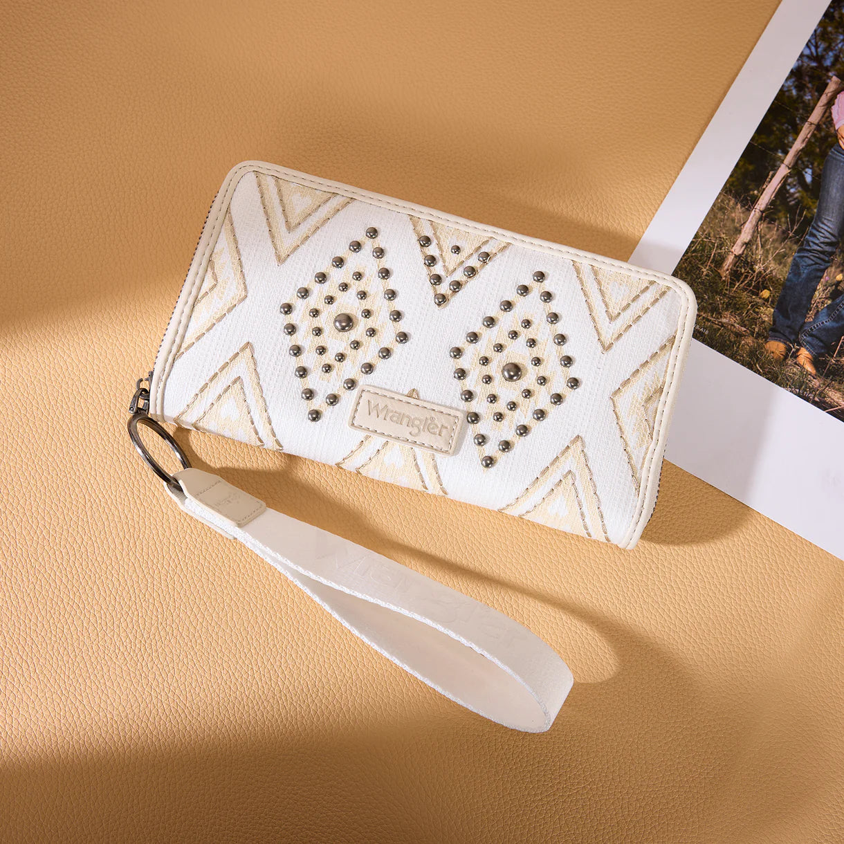 Wrangler Aztec Studded Wallet/Wristlet-Beige