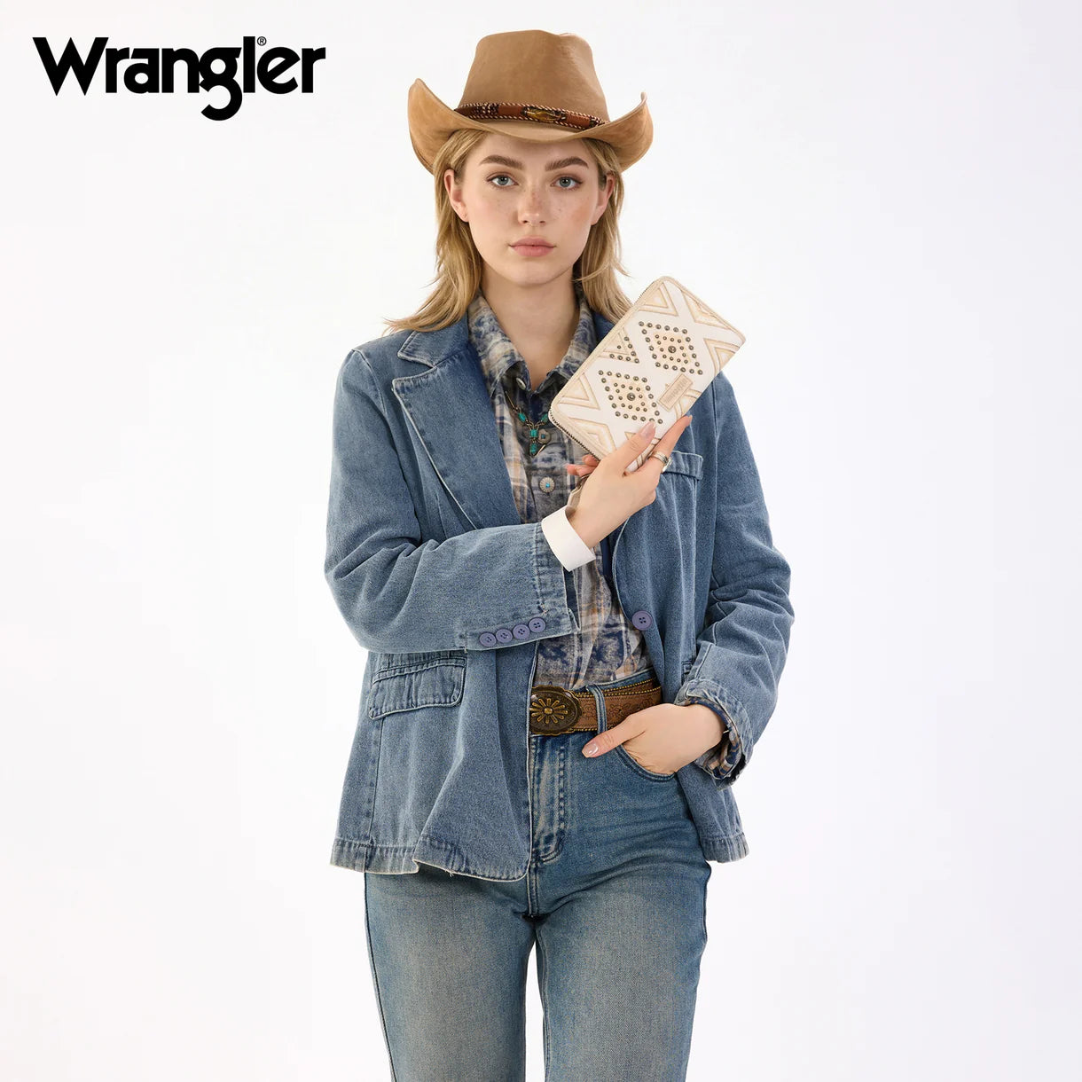 Wrangler Aztec Studded Wallet/Wristlet-Beige