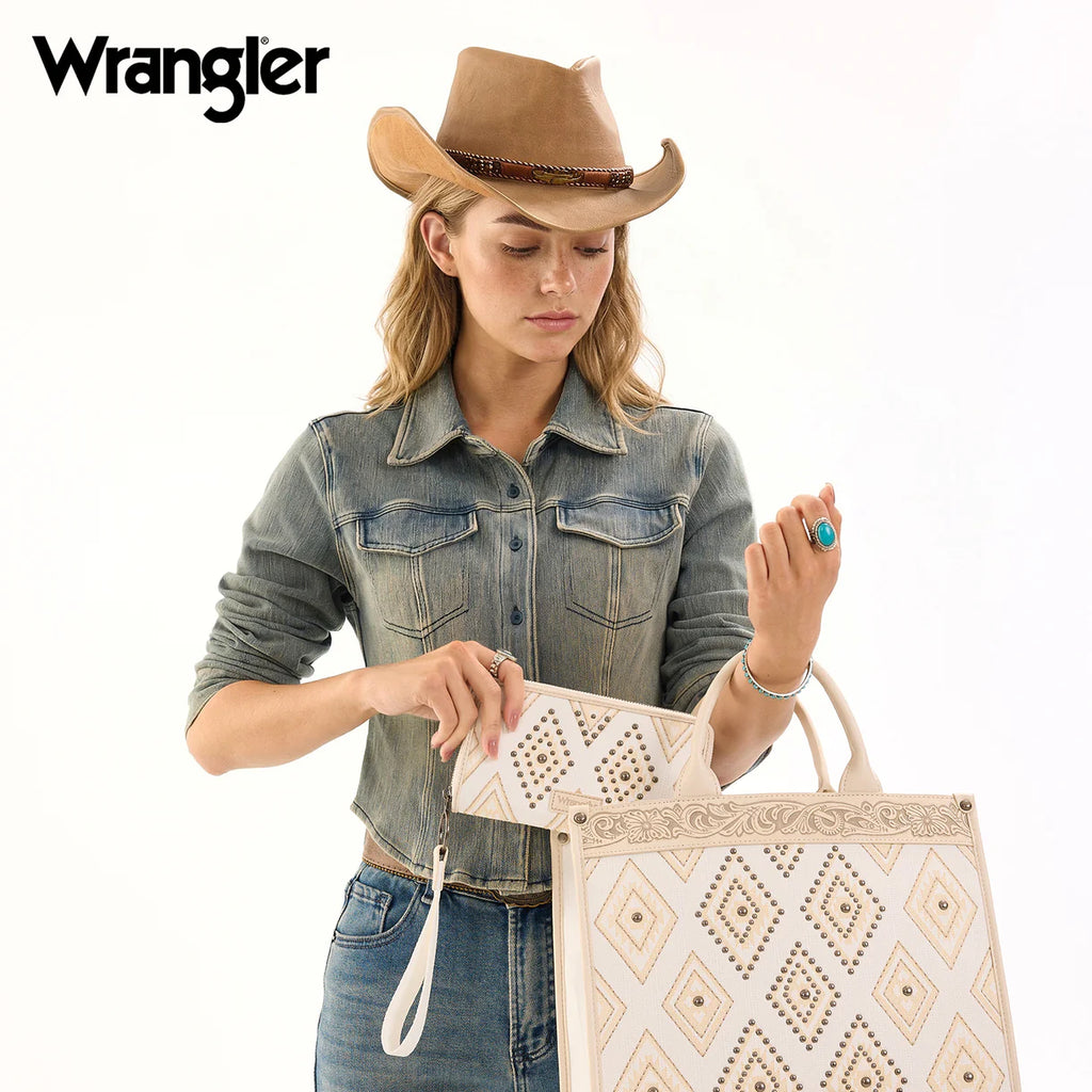 Wrangler Aztec Studded Wallet/Wristlet-Beige