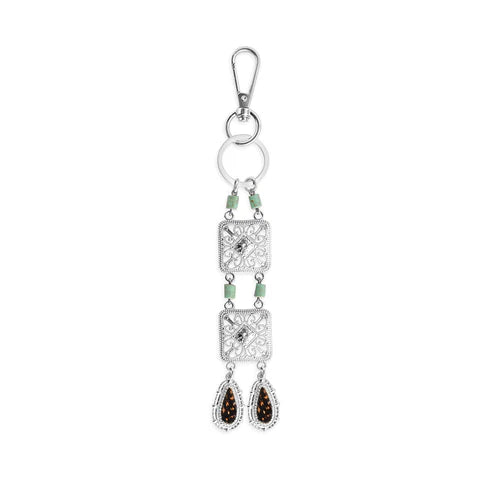 Myra Bag Charms of Two Key Fob – Silver Filigree, Turquoise & Leopard Print