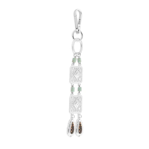 Myra Bag Charms of Two Key Fob – Silver Filigree, Turquoise & Leopard Print